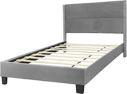 Go Green Woods Giulia Velvet Upholstered Twin Platform Panel Bed