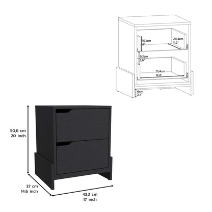 D2 Nightstand with 2-Drawers with Sturdy Base - Black