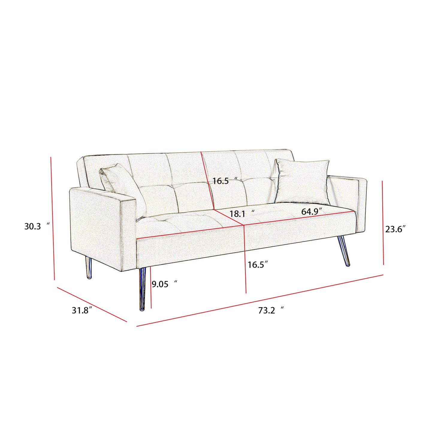 Fuco Convertible Velvet Sofa Bed - Cream White