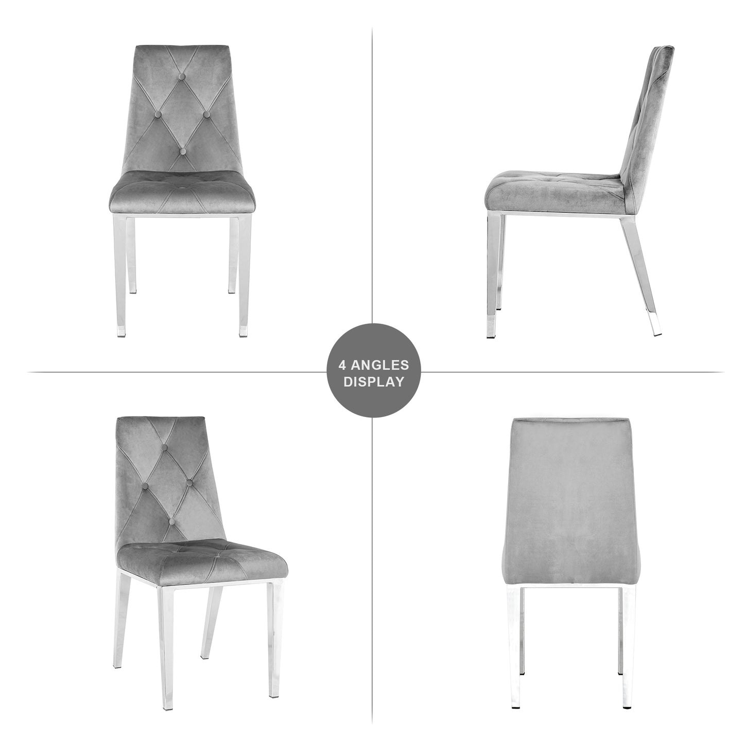Valerio Velvet Dining Chairs with Chrome Leg (Set of 2) - Dark Gray