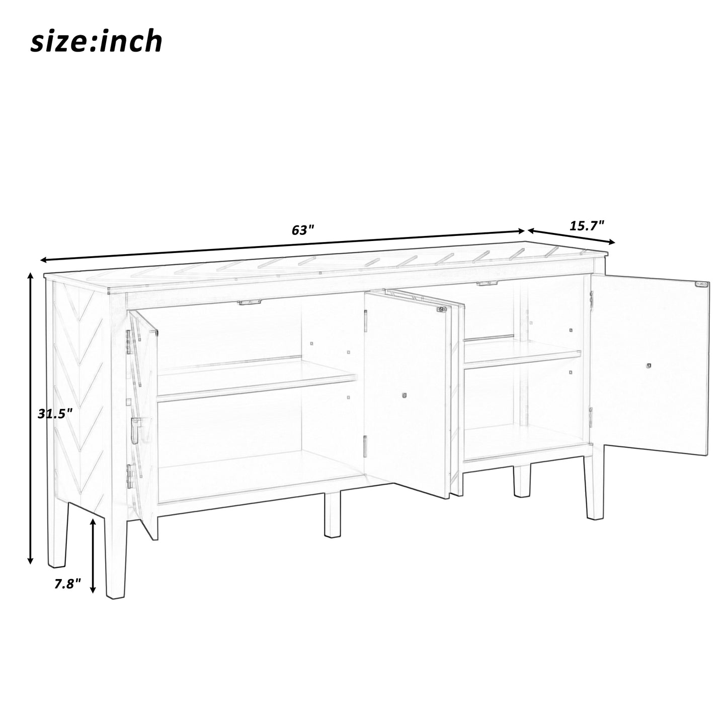 Briony Geometric Line Patterns Sideboard Buffet - Black