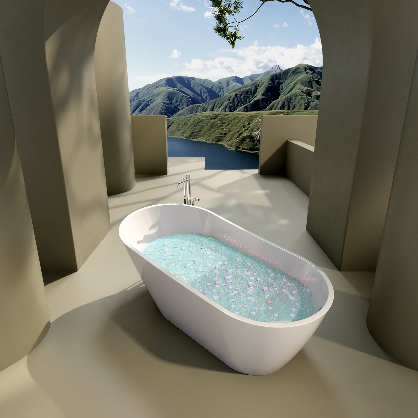 Kriss 59" Acrylic Freestanding Bathtub with Bottom Anti-Slip  - Gloss White