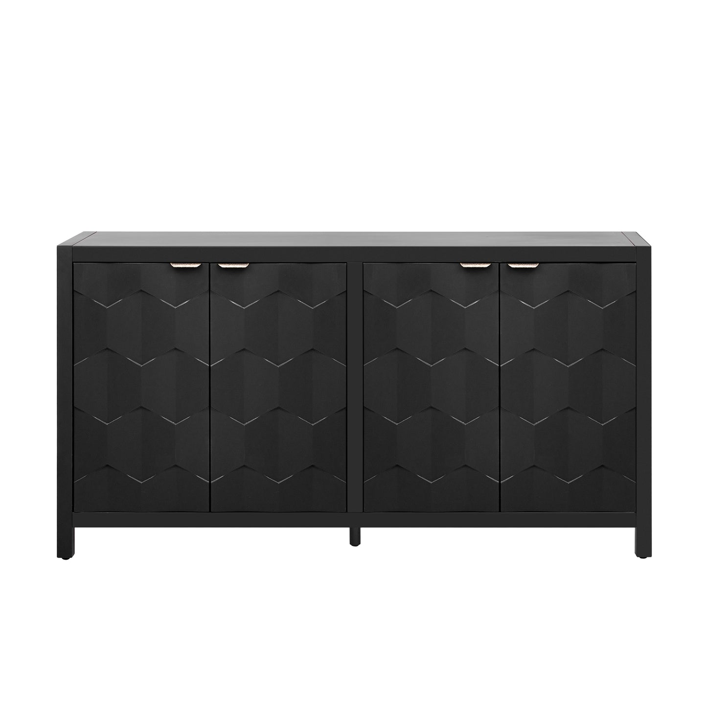 Honeycomb Patterned Doors Sideboard Buffet - Black