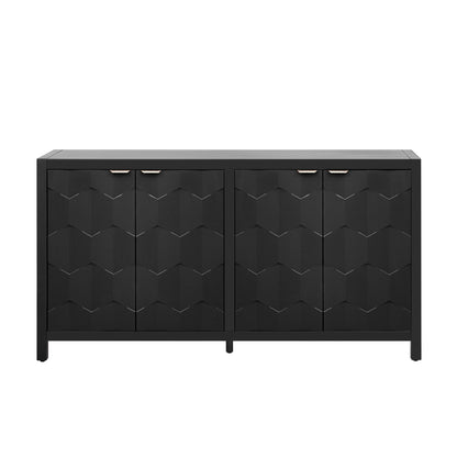 Honeycomb Patterned Doors Sideboard Buffet - Black