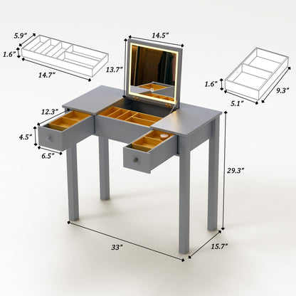 Mila Vanity Table with Flip-Top Mirror - Gray