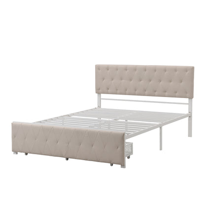 Apex Queen Size Storage Bed Metal Platform Bed with Drawer - Beige