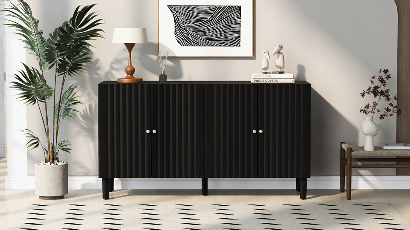 Butler Wavy Pattern Doors Sideboard Buffet - Black