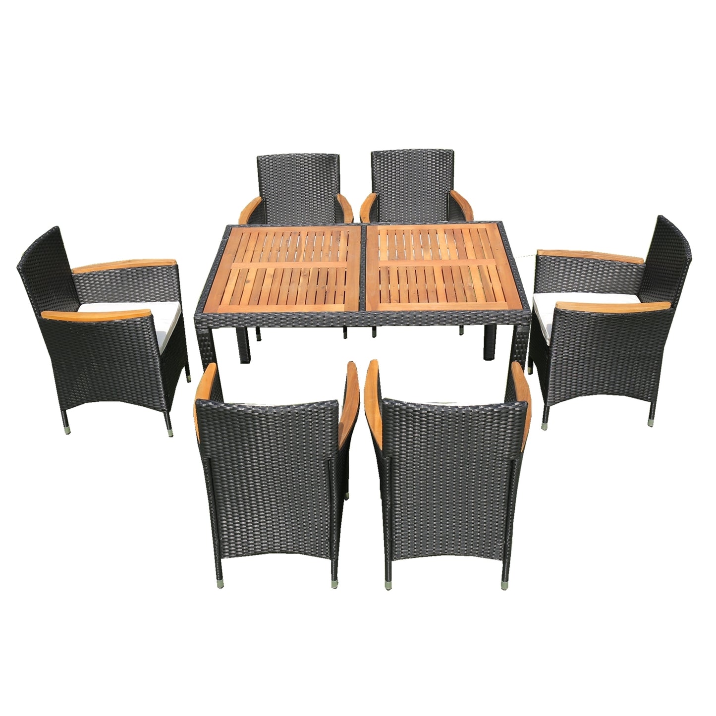 Shavon 7 Pc Outdoor Patio Wicker Dining Sett - Black