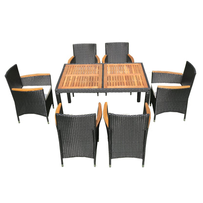 Shavon 7 Pc Outdoor Patio Wicker Dining Sett - Black