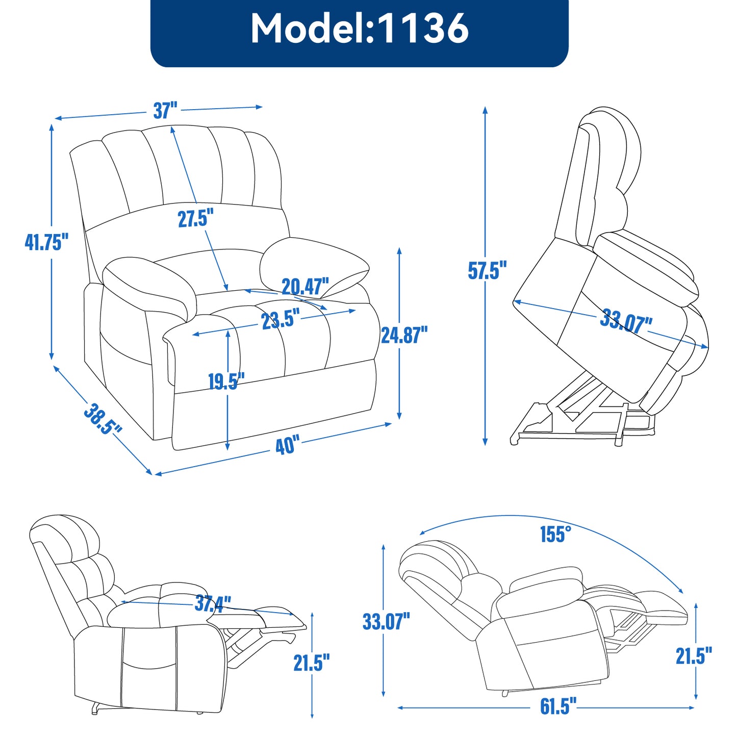 Mia Heat Massage Chenille Power Lift Recliner Chair - Beige