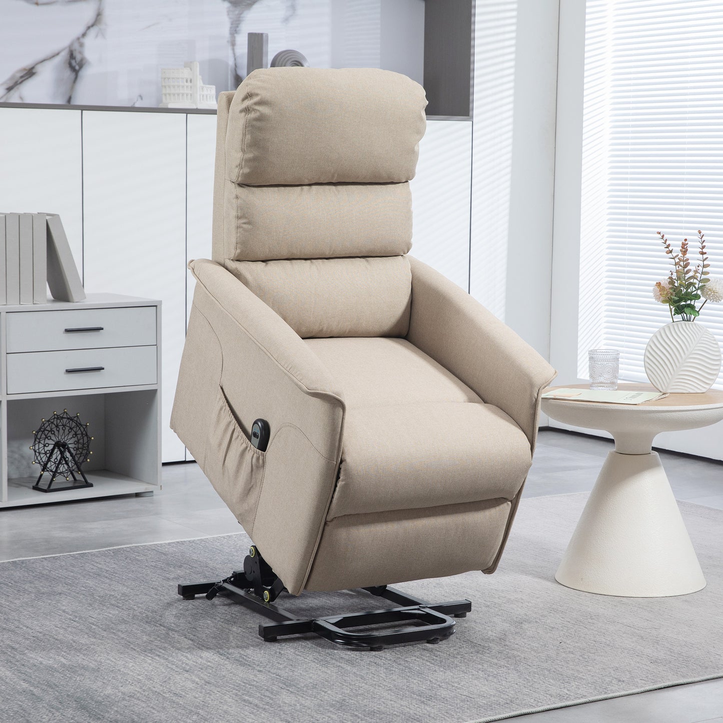 Moss Fabric Power Lift Recliner Chair - Beige
