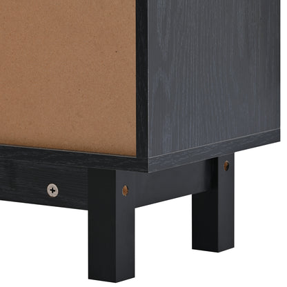 Rattan Boho Style Shoe Cabinet - Black