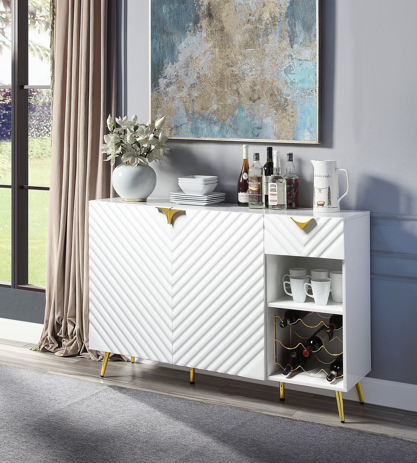Gaines High Gloss Finish Sideboard Buffet - White