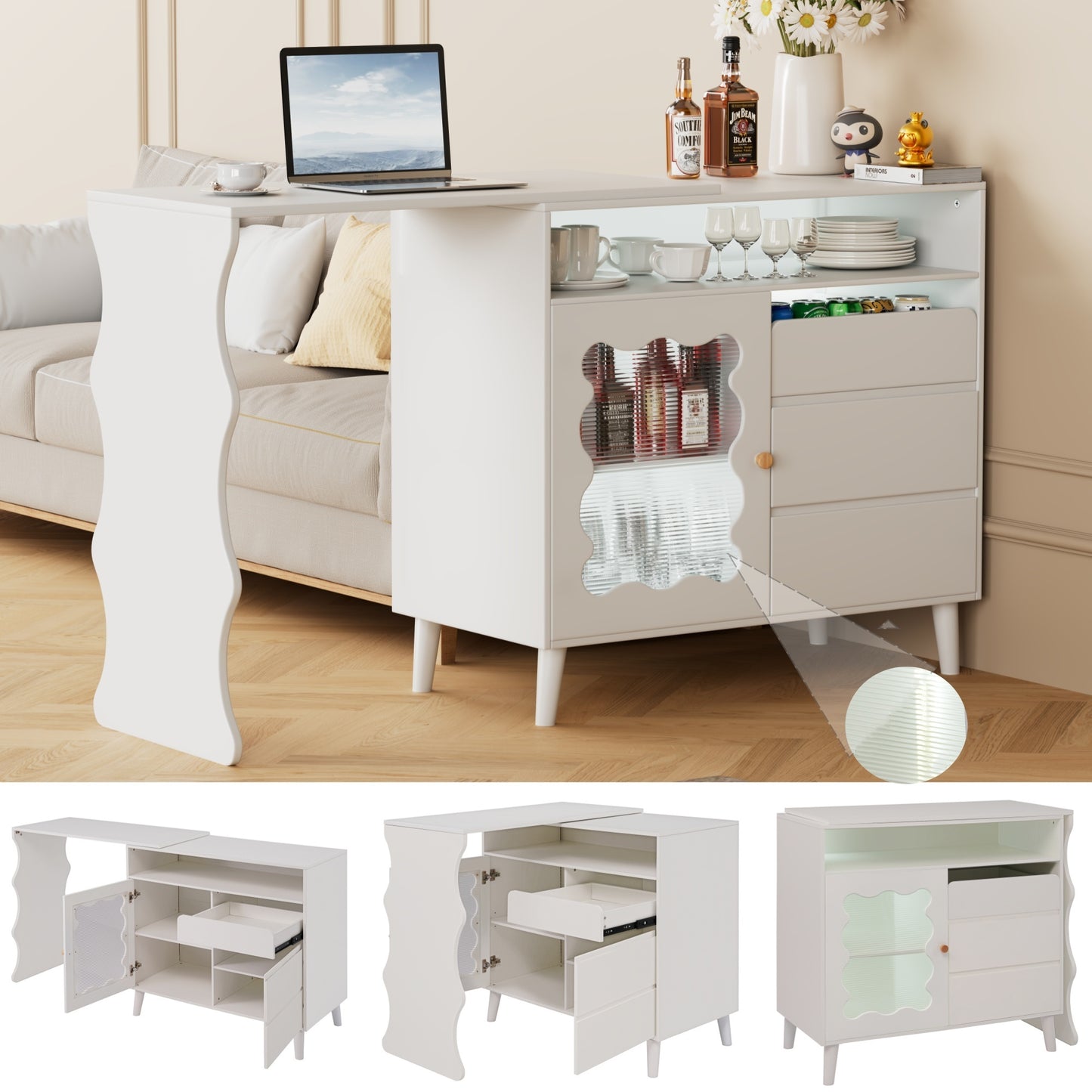 Pippa L-Shaped Modern Farmhouse Sideboard Buffet