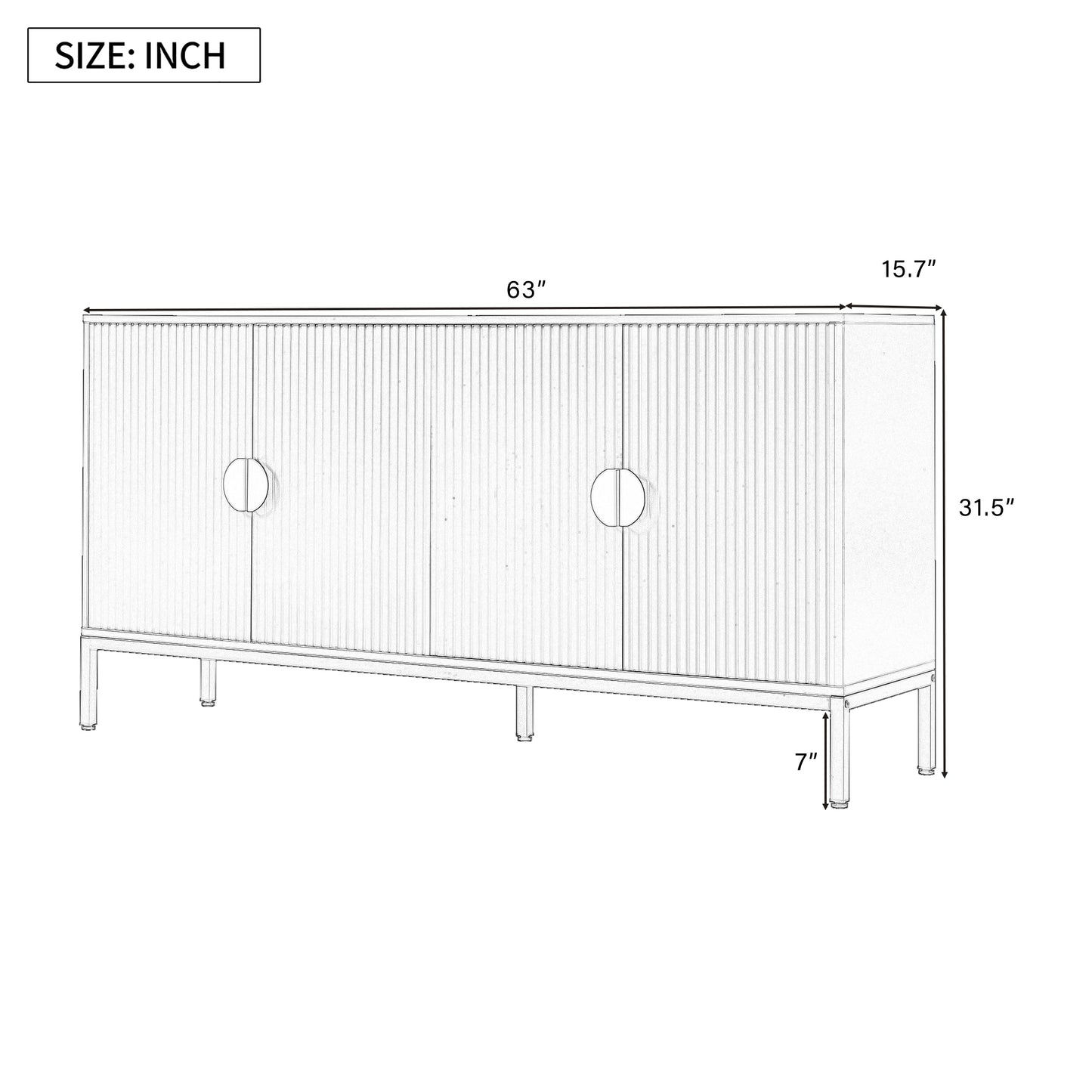 Exquisite Vertical-Striped Four-Door Sideboard - Black