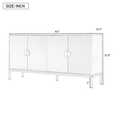 Exquisite Vertical-Striped Four-Door Sideboard - Black