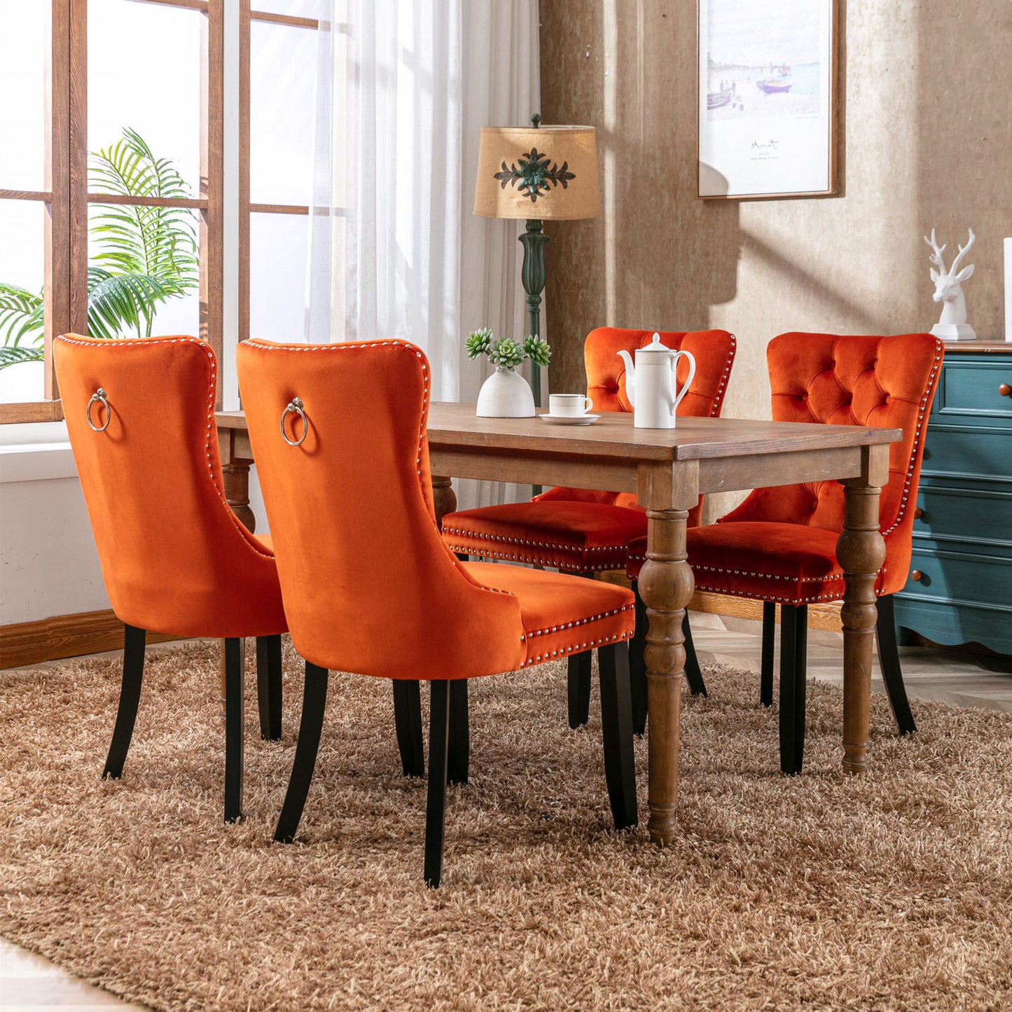Nikki Velvet Dining Chair (Set of 2) - Orange