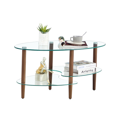 Float Oval Glass Coffee Table Oak Wood Leg