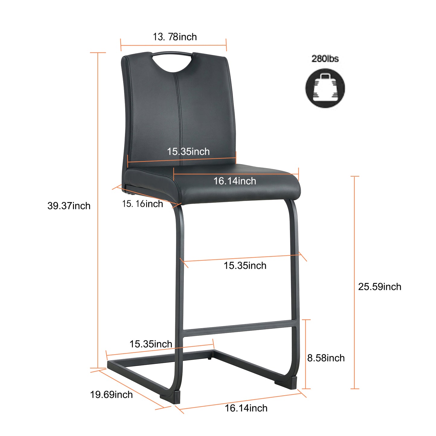 Regal PU Chair Barstool - Black Set of 2