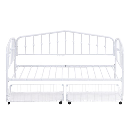 Zee Twin Size Metal Daybed with 2 Drawers - White