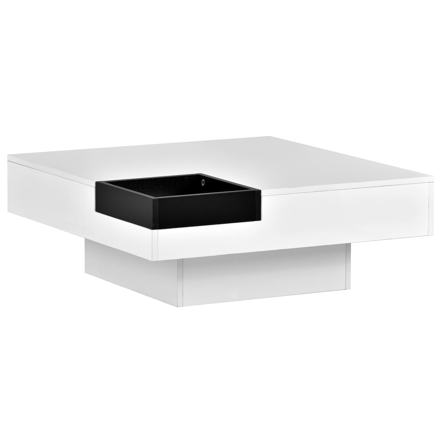 Square Coffee Table with Detachable Tray and LED Lights - White