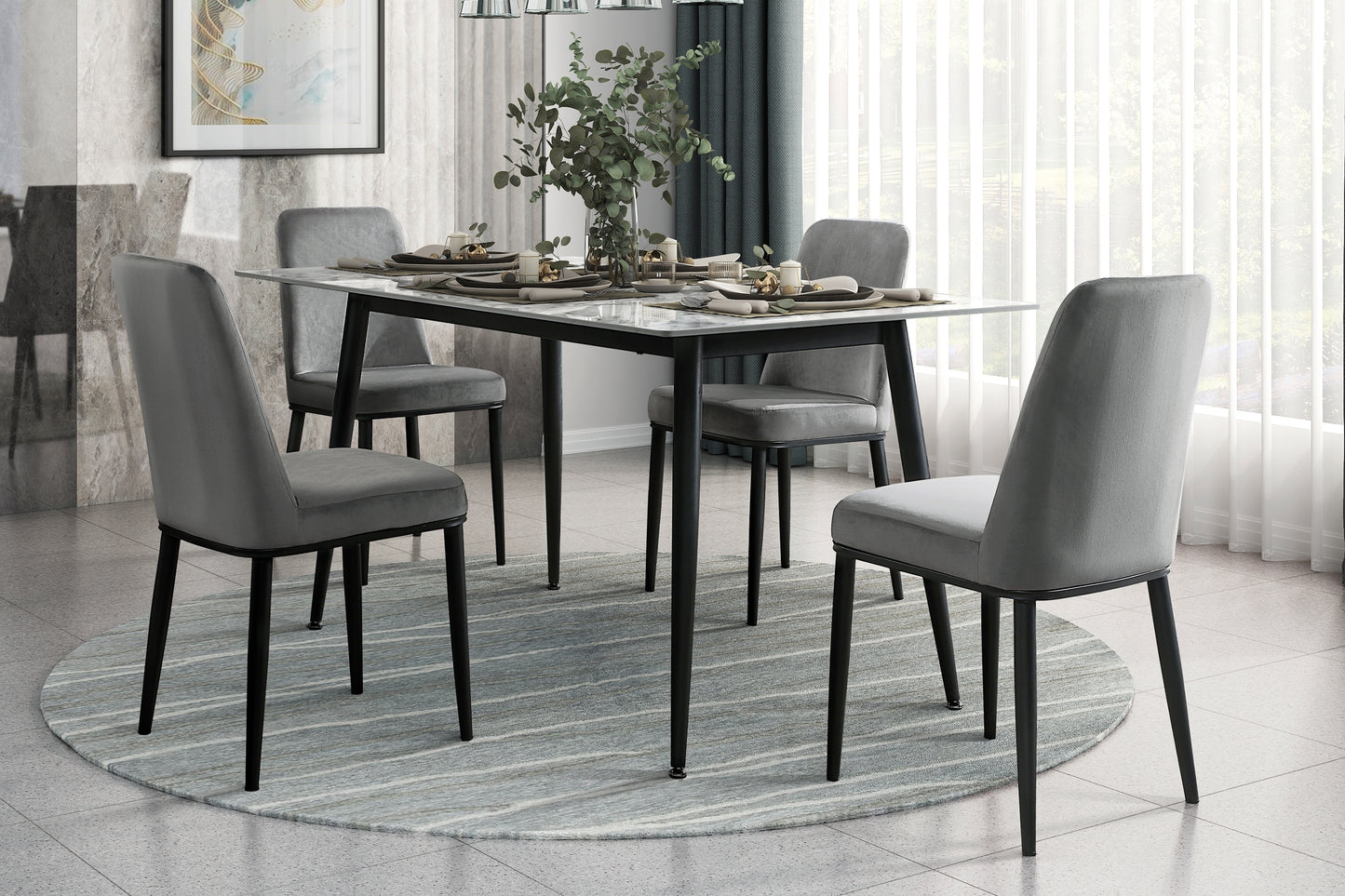 Nolan Velvet Dining Chair (Set of 2)- Gray