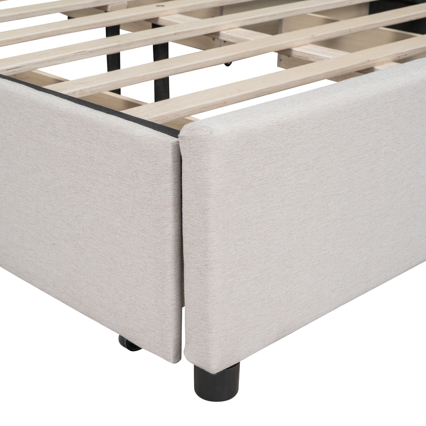 Novy Queen Size Platform Bed with Twin XL Size Trundle - Beige