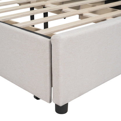 Novy Queen Size Platform Bed with Twin XL Size Trundle - Beige