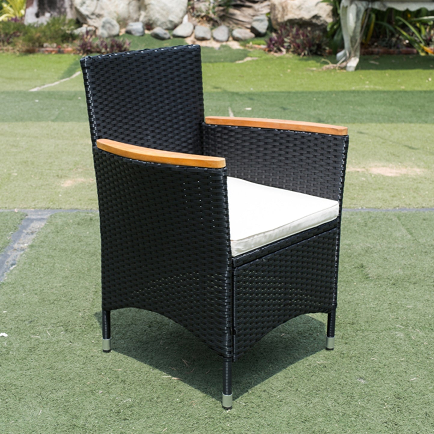 Shavon 7 Pc Outdoor Patio Wicker Dining Sett - Black