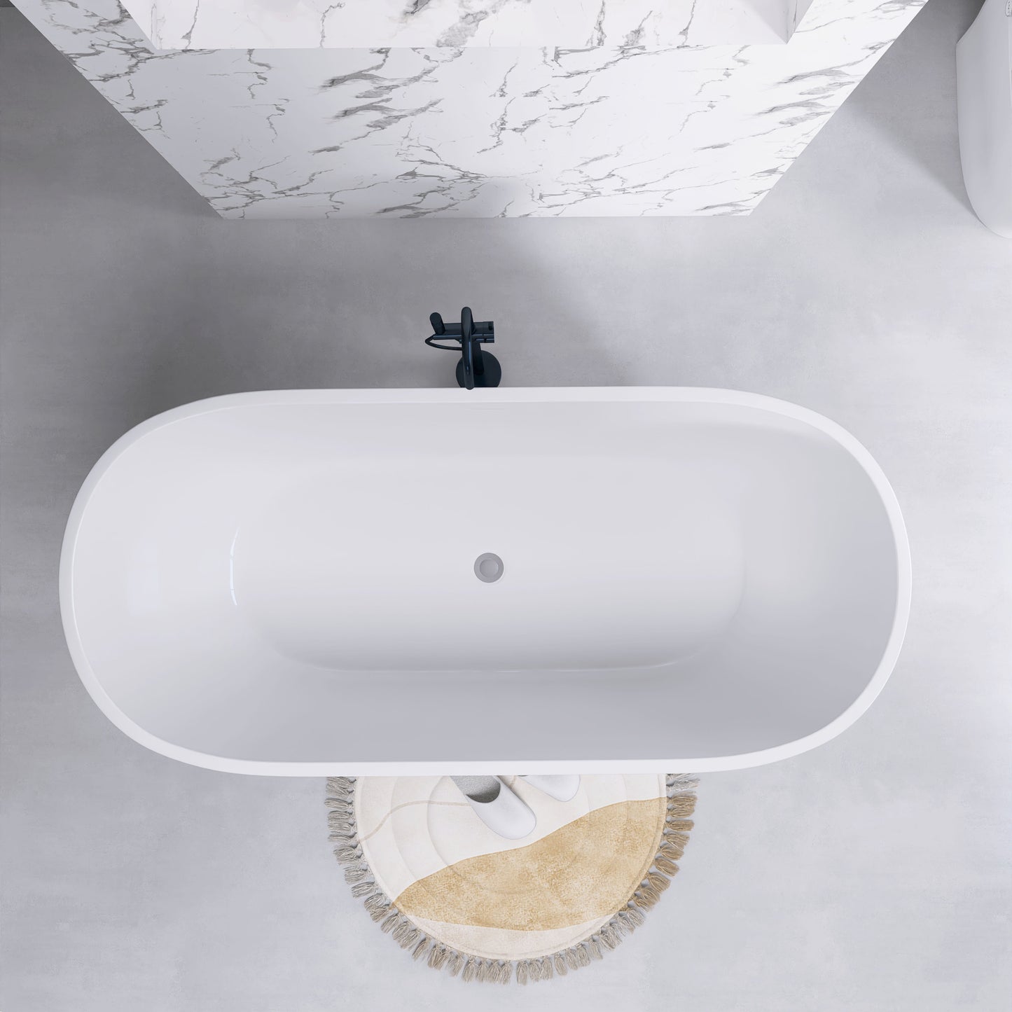 Hana 55" Oval Shape  Acrylic Freestanding  Soaking Bathtub - Gloss White