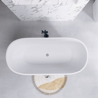 Hana 55" Oval Shape  Acrylic Freestanding  Soaking Bathtub - Gloss White