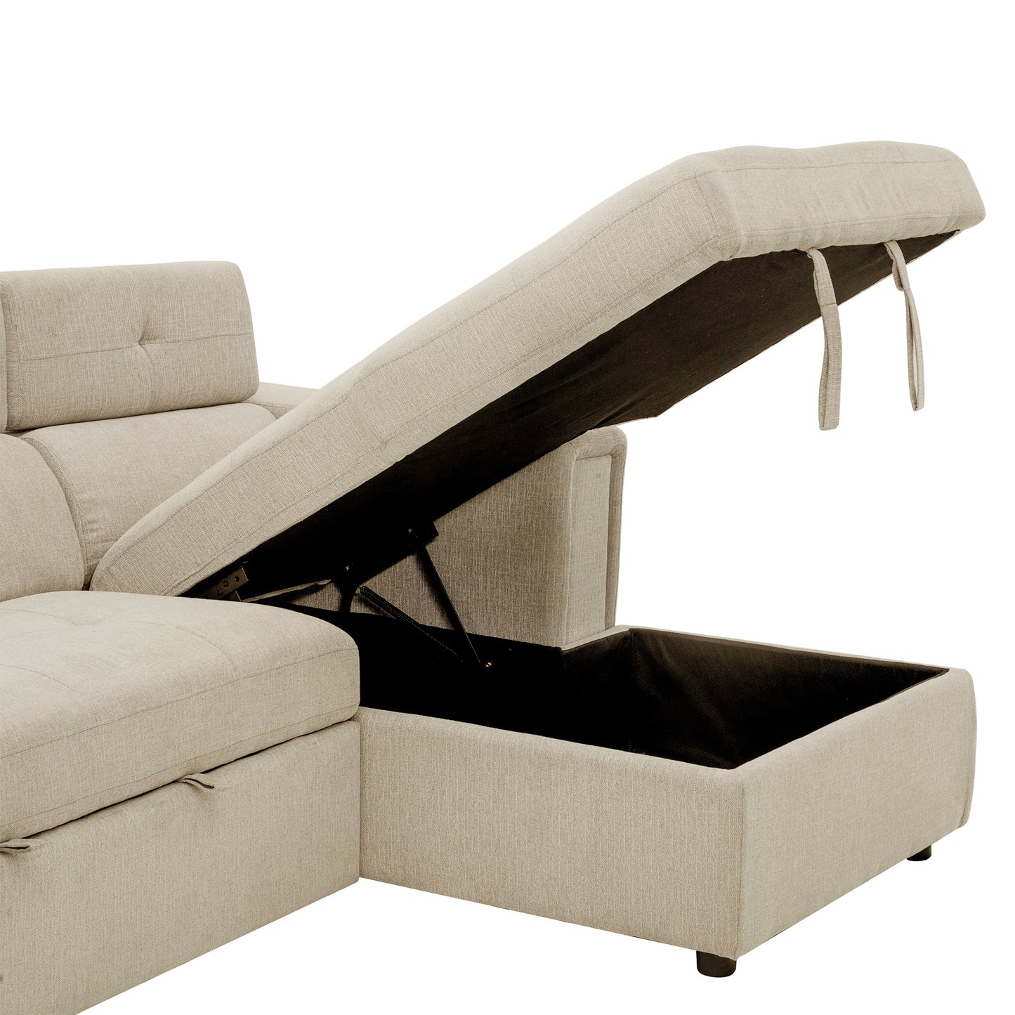 Tumic Pull-Out Sofa Bed L-Shape Sectional Sofa - Beige
