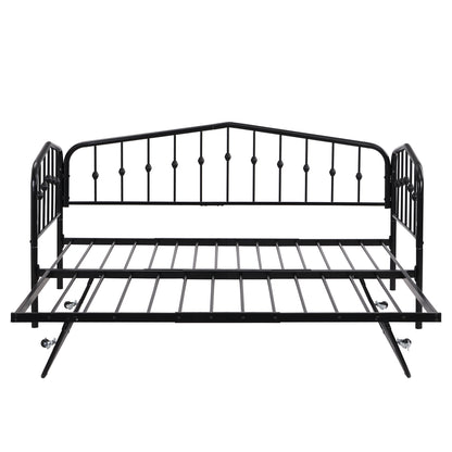 Zee Twin Size Metal Daybed with Twin Size Adjustable Trundle - Black