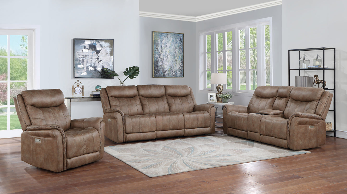 Luxurious Dual-Power Faux-Suede Recliner - Camel