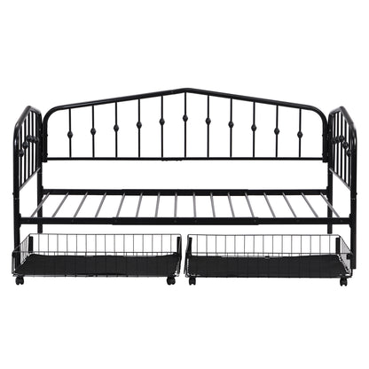 Zee Twin Size Metal Daybed with 2 Drawers - Black