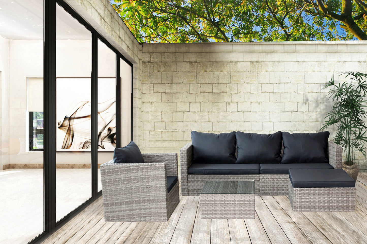 Durham 4 Pc Outdoor Patio Sectional Sofa Set - Gray
