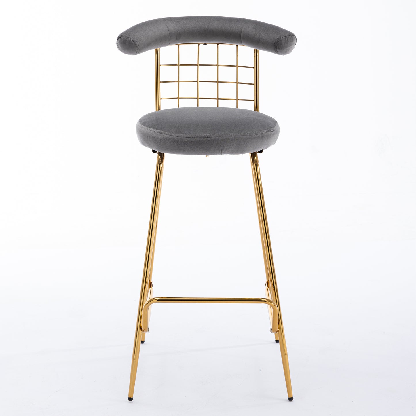 Retro Luxury Velvet  High Bar Stool  - Gray Set of 2