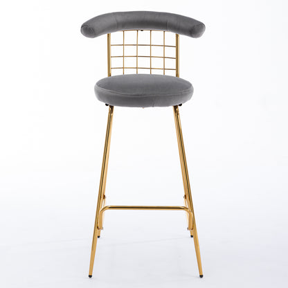 Retro Luxury Velvet  High Bar Stool  - Gray Set of 2