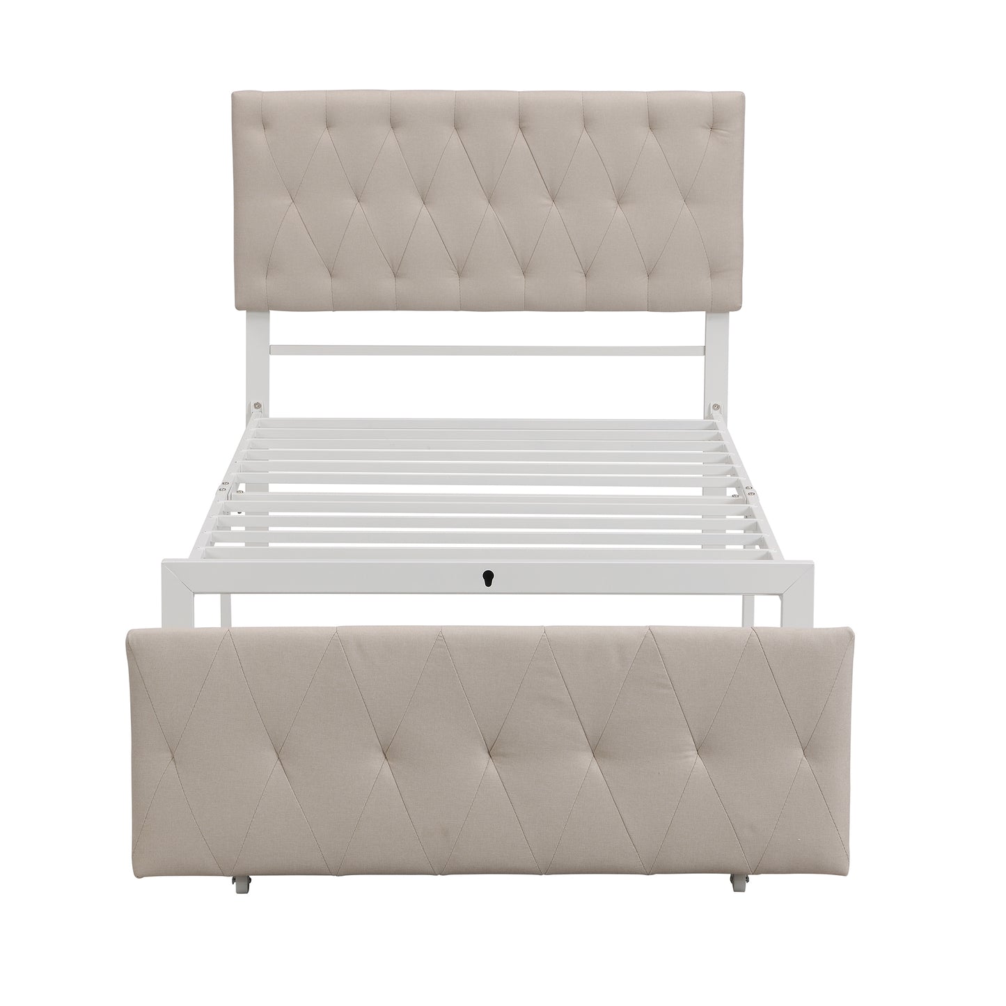 Apex Twin Size Storage Bed Metal Platform Bed with Drawer - Beige