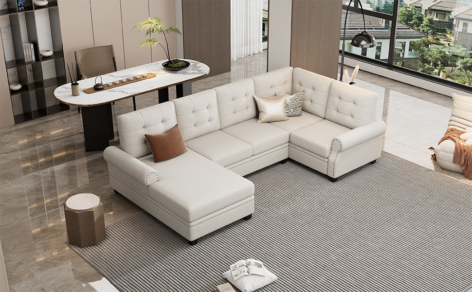 Aisha Modern U-Shaped Corner Sectional Sofa - Beige