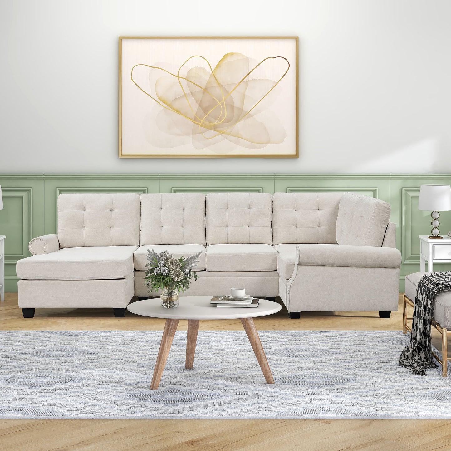 Aisha Modern U-Shaped Corner Sectional Sofa - Beige
