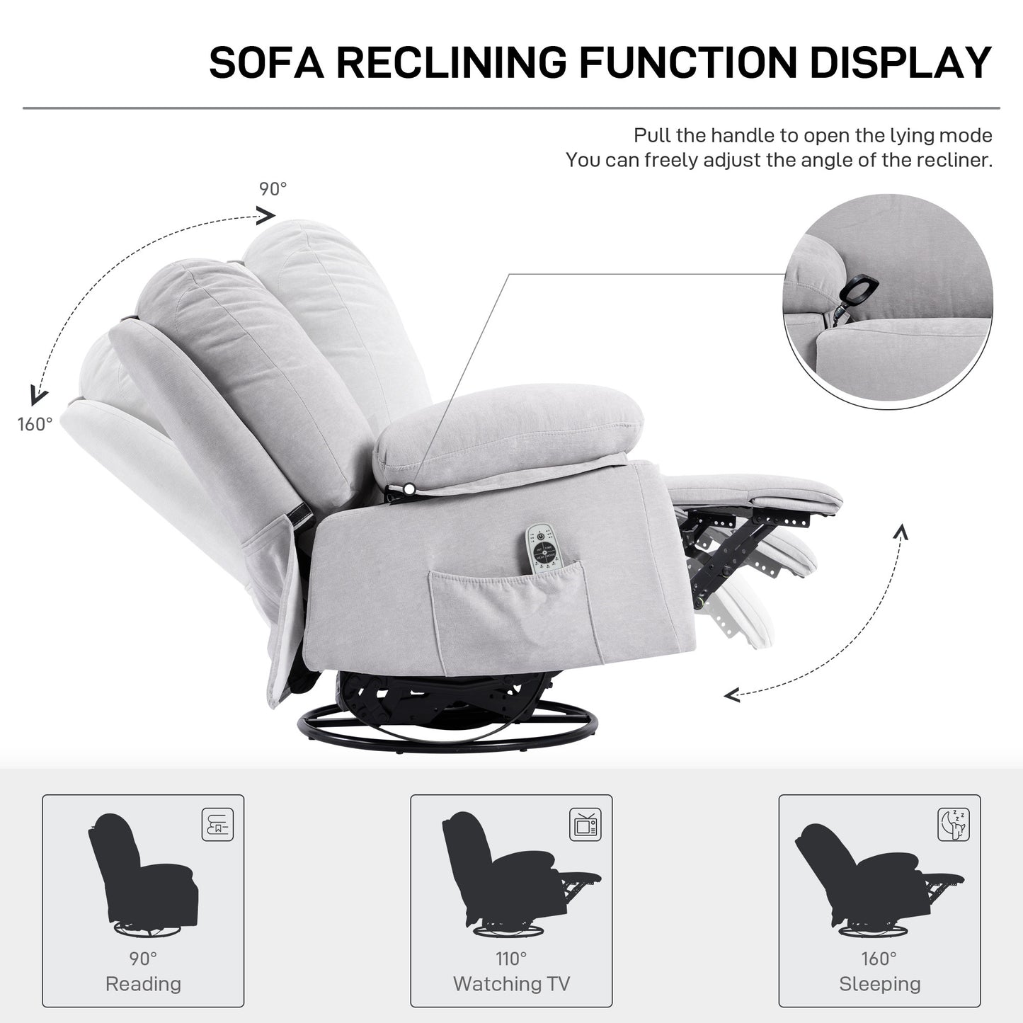 Meza Swivel Massage Rocker Recliner with Heat - Light Gray