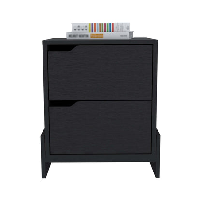 D2 Nightstand with 2-Drawers with Sturdy Base - Black
