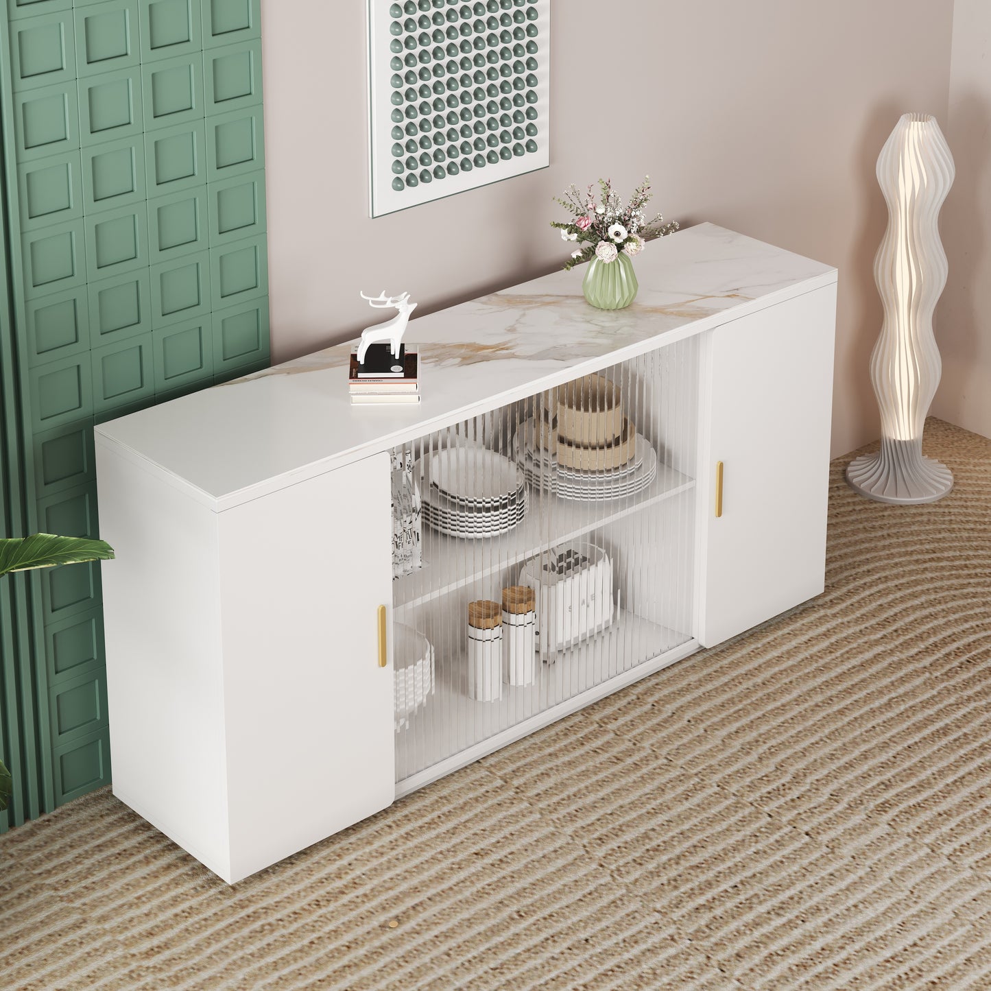 Asiya Wooden Side Cabinets with Glass Doors - White