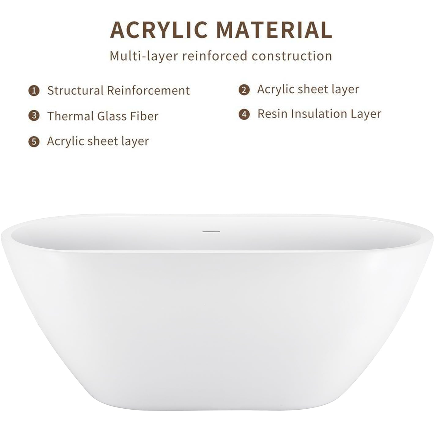 Maya 65" Acrylic Freestanding Soaking Bathtub  - White