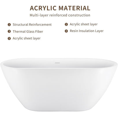 Maya 65" Acrylic Freestanding Soaking Bathtub  - White