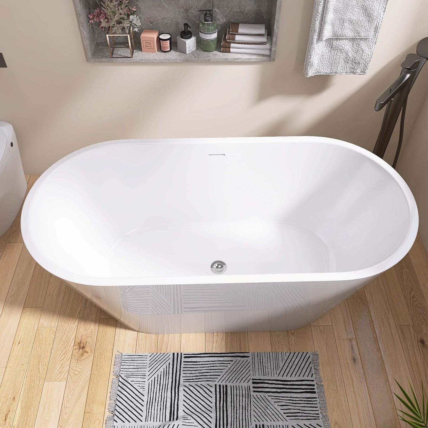 Madison 59" Minimalist  Acrylic Freestanding Soaking Bathtub  -  Gloss White