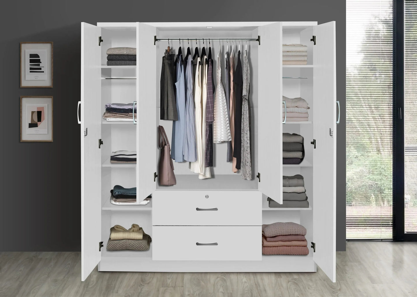 Go Green Woods 4 Door / 2 Drawer With Mirror Wardrobe
