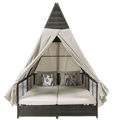 Soria Daybed Patio Lounge Bed with Curtains - Beige