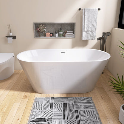 Madison 59" Minimalist  Acrylic Freestanding Soaking Bathtub  -  Gloss White
